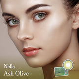 Nella Ash Olive Colored Korean Contact Lenses - Olens